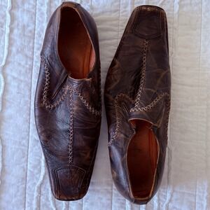 Robert Wayne Garage Men Shoes Slip On Leather Loafers Square Toe Size 10.5 Brown